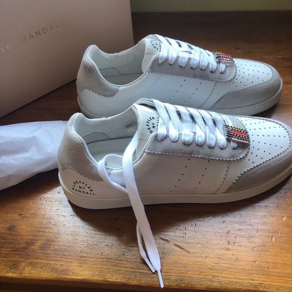 Loeffler Randall Keeley Low Top Sneakers W Size 9 White Grey Beaded Safety Pins - Picture 14 of 16